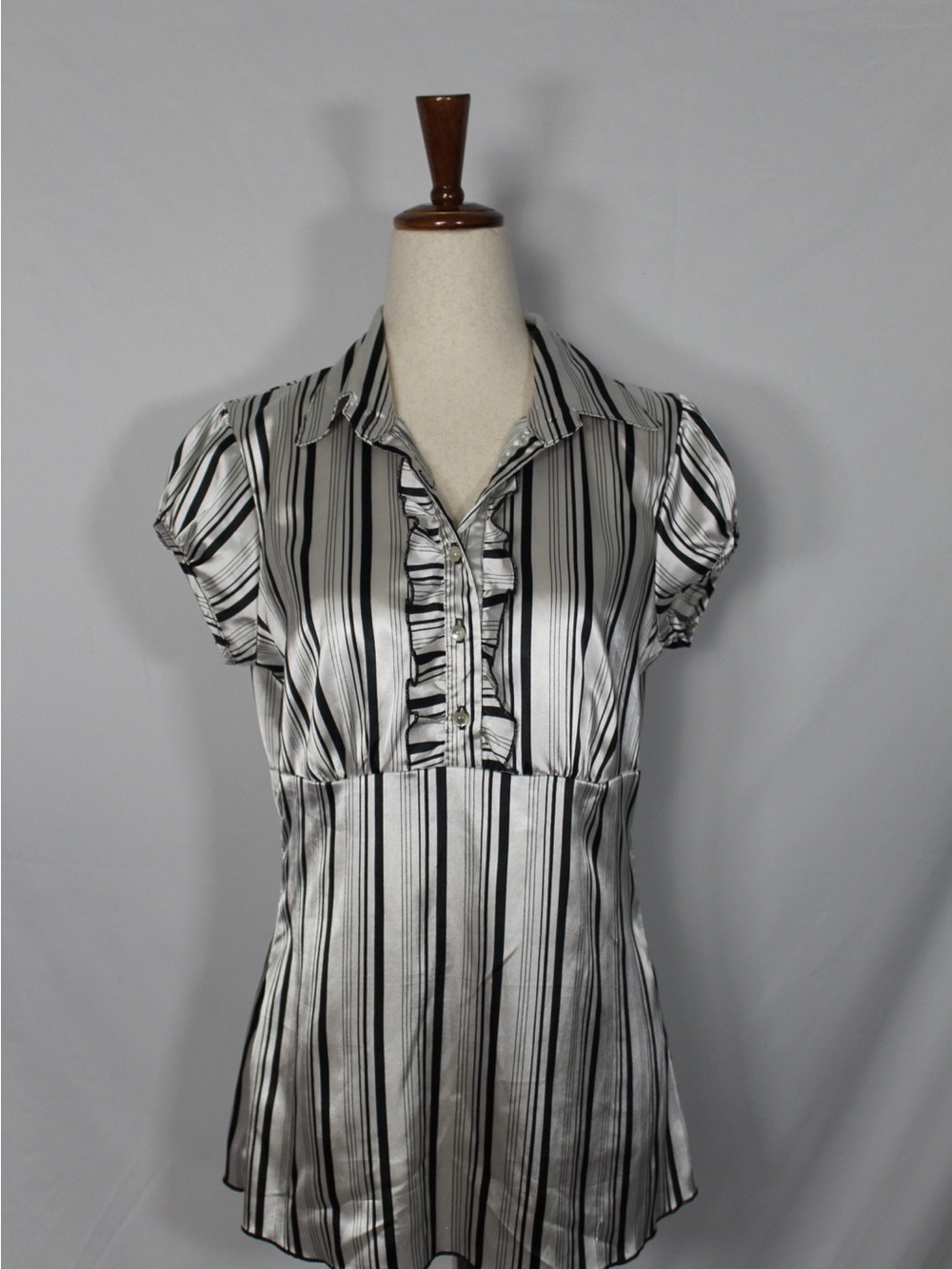 y2k 2000s HeartSoul Black & White Striped Ruffle-Front Blouse